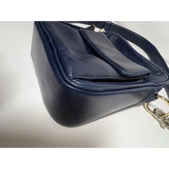 VTG I Magnin EUC Navy Blue SOFT Leather Rectangular Crossbody Purse Bag MINT - Picture 3 of 9